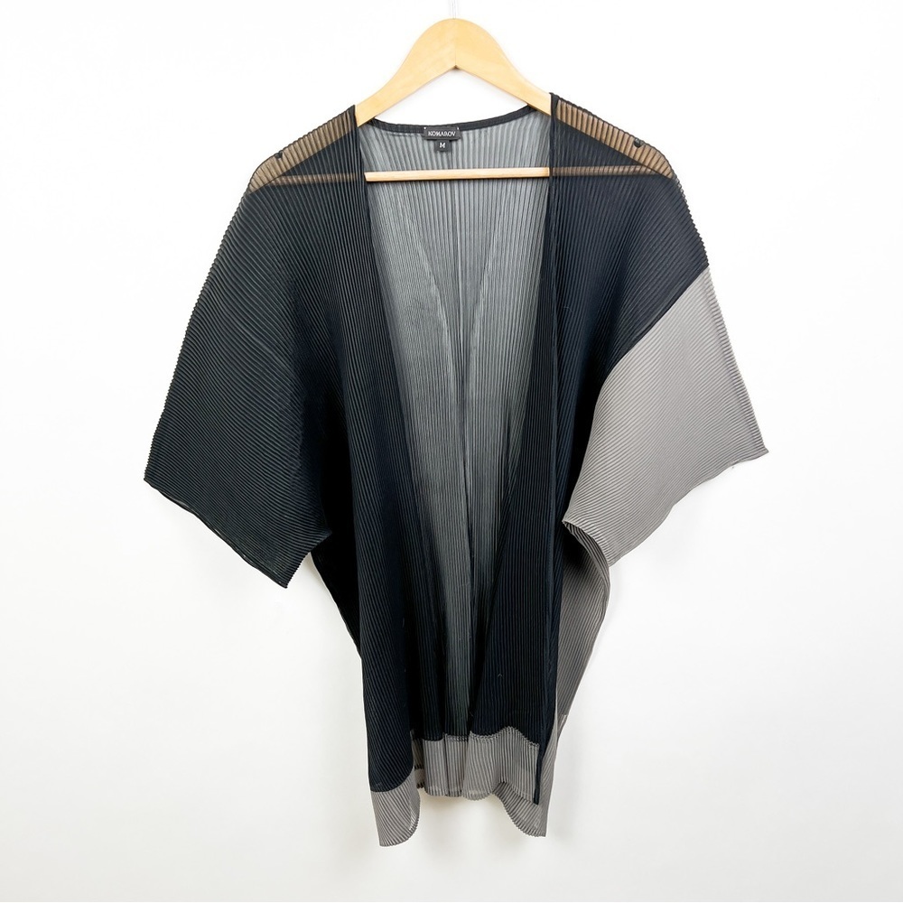 Komarov sheer black gray color block pleated plisse jacket accordion pleat M